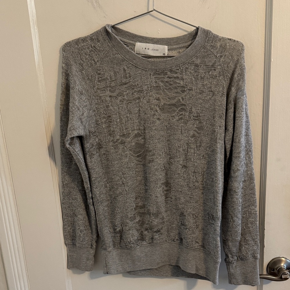 IRO Nona Gray Burnout Long Sleeved Pullover Top